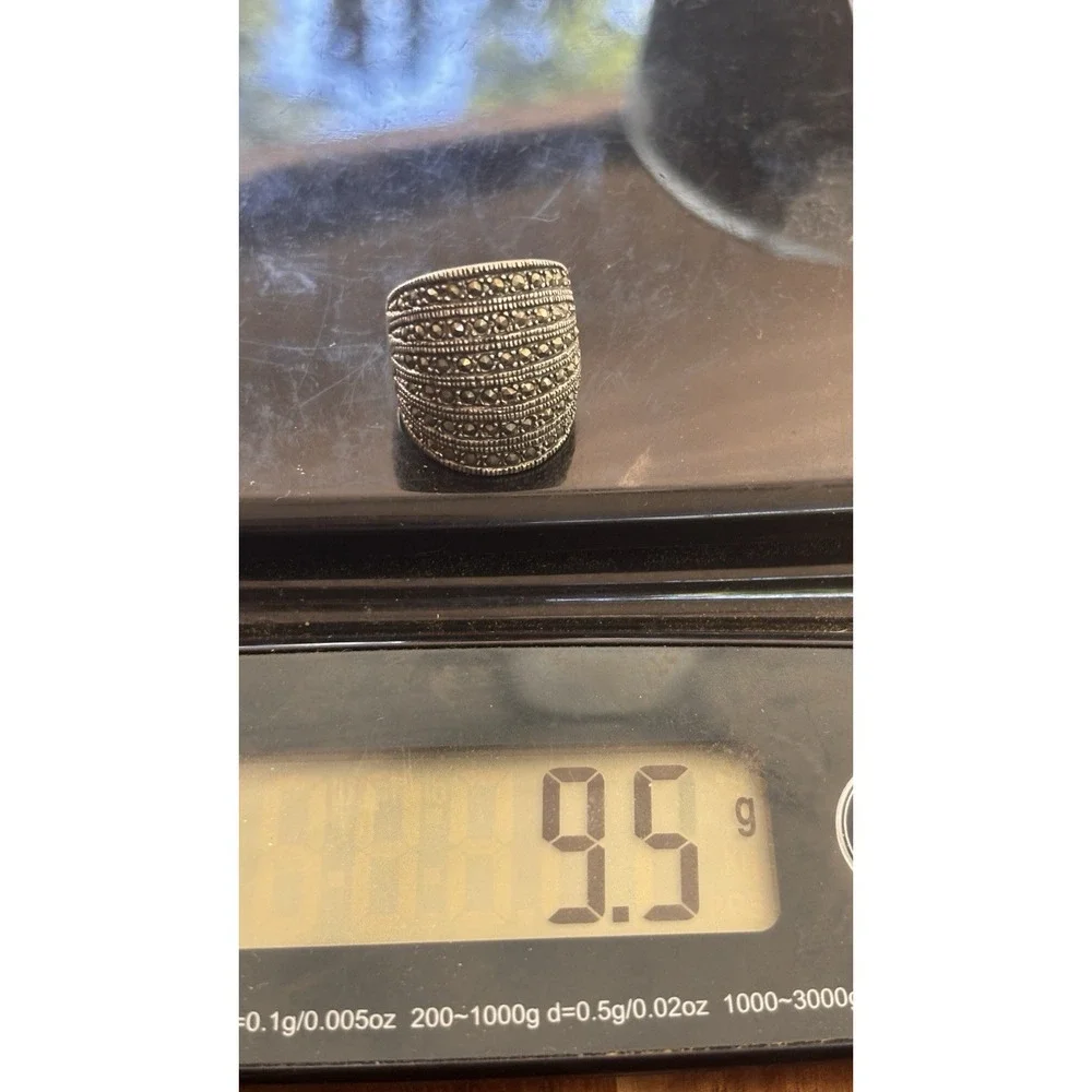 VINTAGE STERLING SILVER 925  MARCASITE RING  9.5 Grams Size 7.25